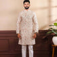 Beige Art Silk Digital Printed, Embroidery Work Kurta Set - Mahotsav