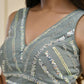 Amodini Designer Studio Teal Sequined Pearl Cutdana Sleeveless Padded Blouse