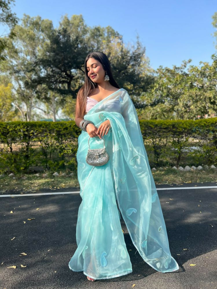Vamsee Samriddhi Blue Organza Saree - Swadesiicart