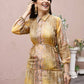 Mustard Crepe Foil Printed Long Dress - Michan | Swadesiicart