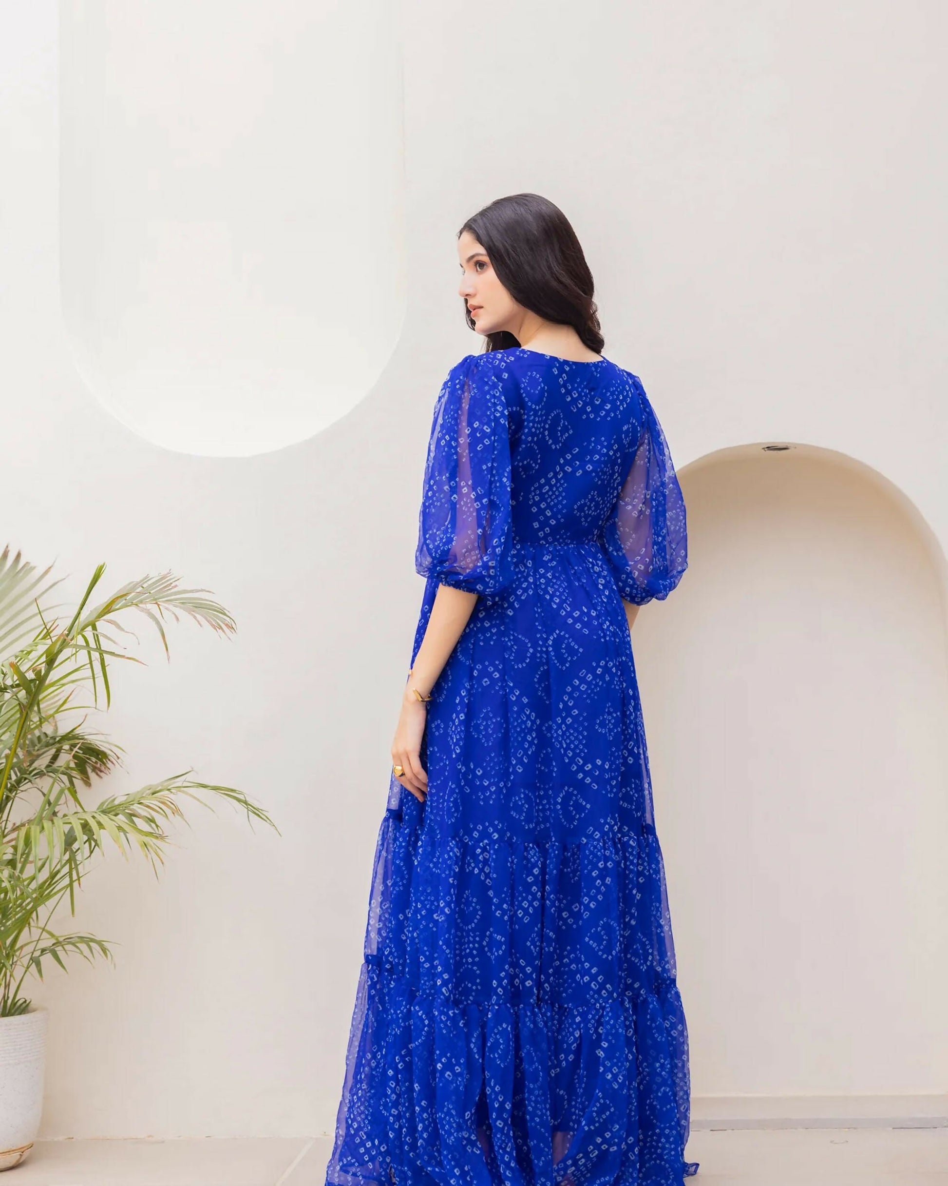 Aayaa Designer crape hand work Multi indo western - Blue