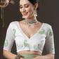 Saree Mall Olive Green & White Paisley Embroidered Organza Banarasi Sarees | Swadesiicart