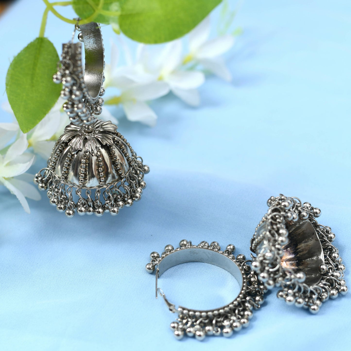 Mominos Fashion Johar Kamal Oxidised Silver-Plated Brass Finish Ghungroo Necklace with Earrings For Women - Swadesiicart