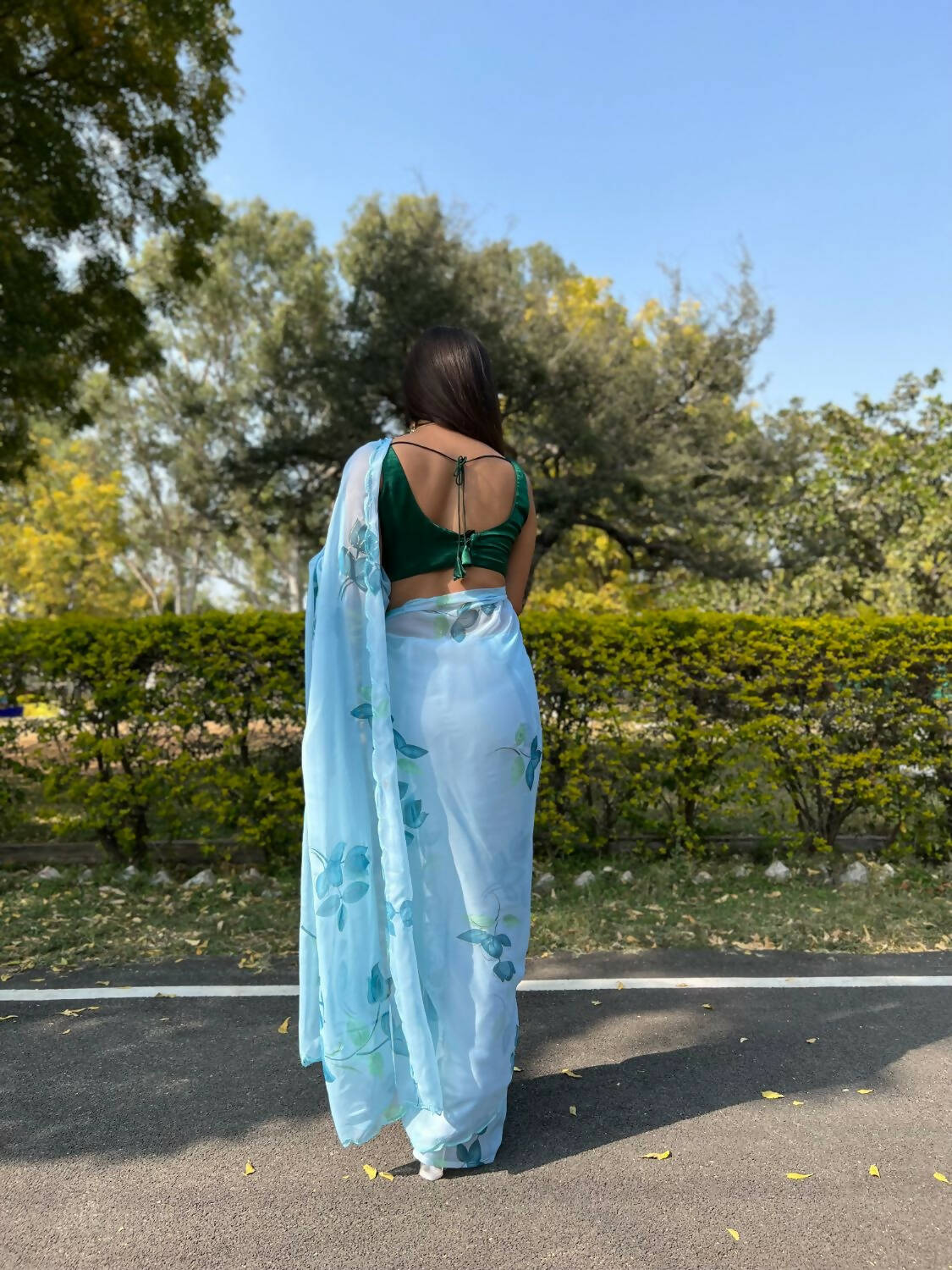 Vamsee Sky Blue Chiffon Designer Saree - Swadesiicart