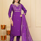 Purple Viscose Chanderi Embroidered Stitched Suit With Dupatta - Tanisha | Swadesiicart