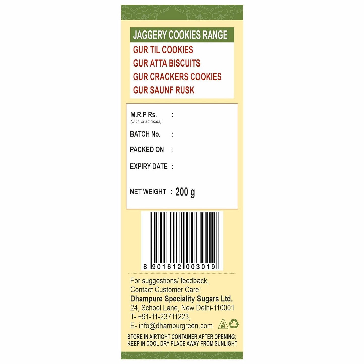 Dhampur Green Gur Oats Cookies - Swadesiicart
