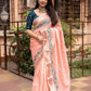 Pink Pure Linen Woven Design Saree with Unstitched Blouse - Hiral Fashion | Swadesiicart