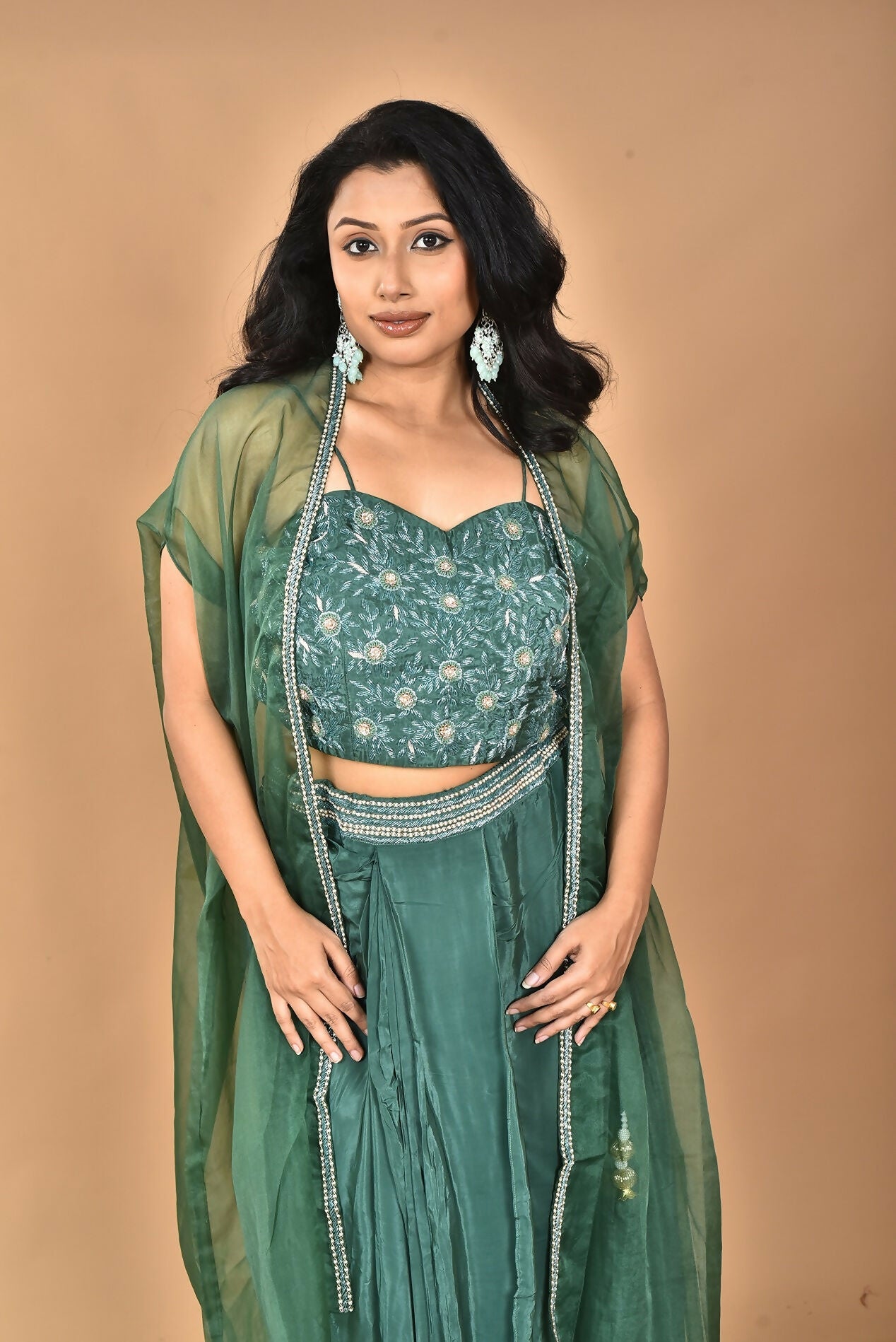 Morchari Women Hand Embroidery Crop Top-Green - Swadesiicart