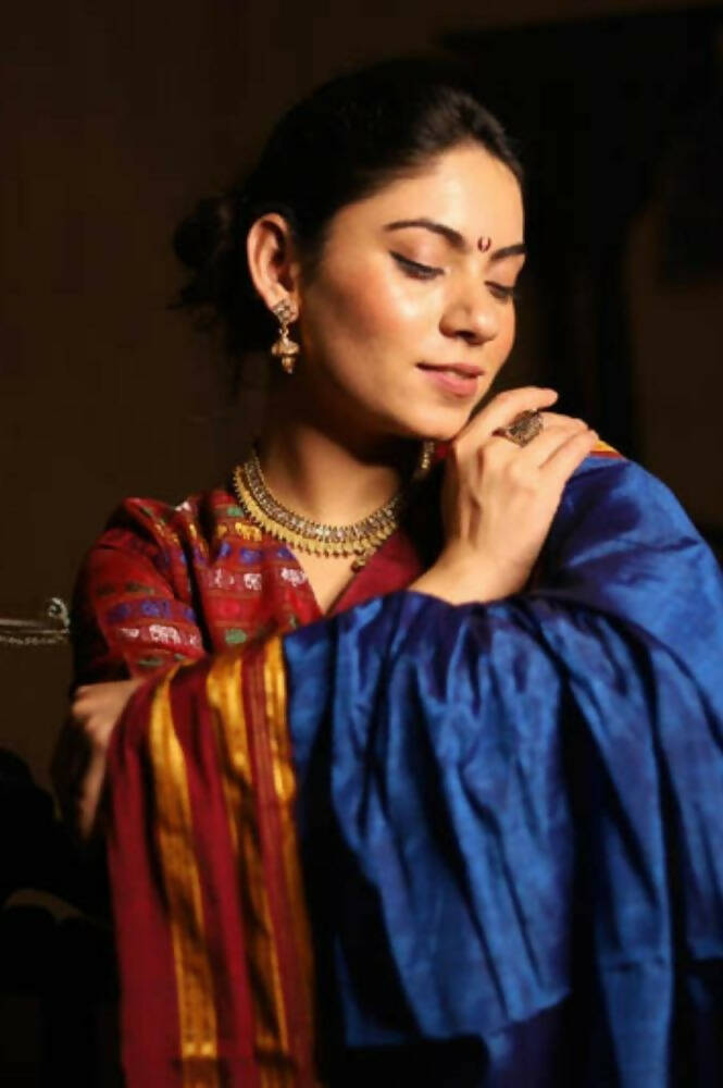 Very Much Indian Handloom Cotton Viscose Ilkal Saree - Royal Blue | Swadesiicart