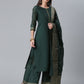 Ahalyaa Dark Green Chanderi Solid Kurta With Palazzo And Dupatta Set | Swadesiicart