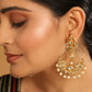 Nuyug 22K Gold Plated Kundan Studded Contemporary Shaped Pearl Drop Chandbalis | Swadesiicart