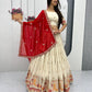 Teeya Creation Cream Color Banarasi Silk Heavy Embroidery Work Fully Stitched Lehenga Choli | Swadesiicart