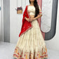 Teeya Creation Cream Color Banarasi Silk Heavy Embroidery Work Fully Stitched Lehenga Choli | Swadesiicart