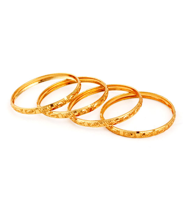 Gold-Polished Alloy Set Of 4 Bangle - The Pari - The Pari - Dinesh Associates