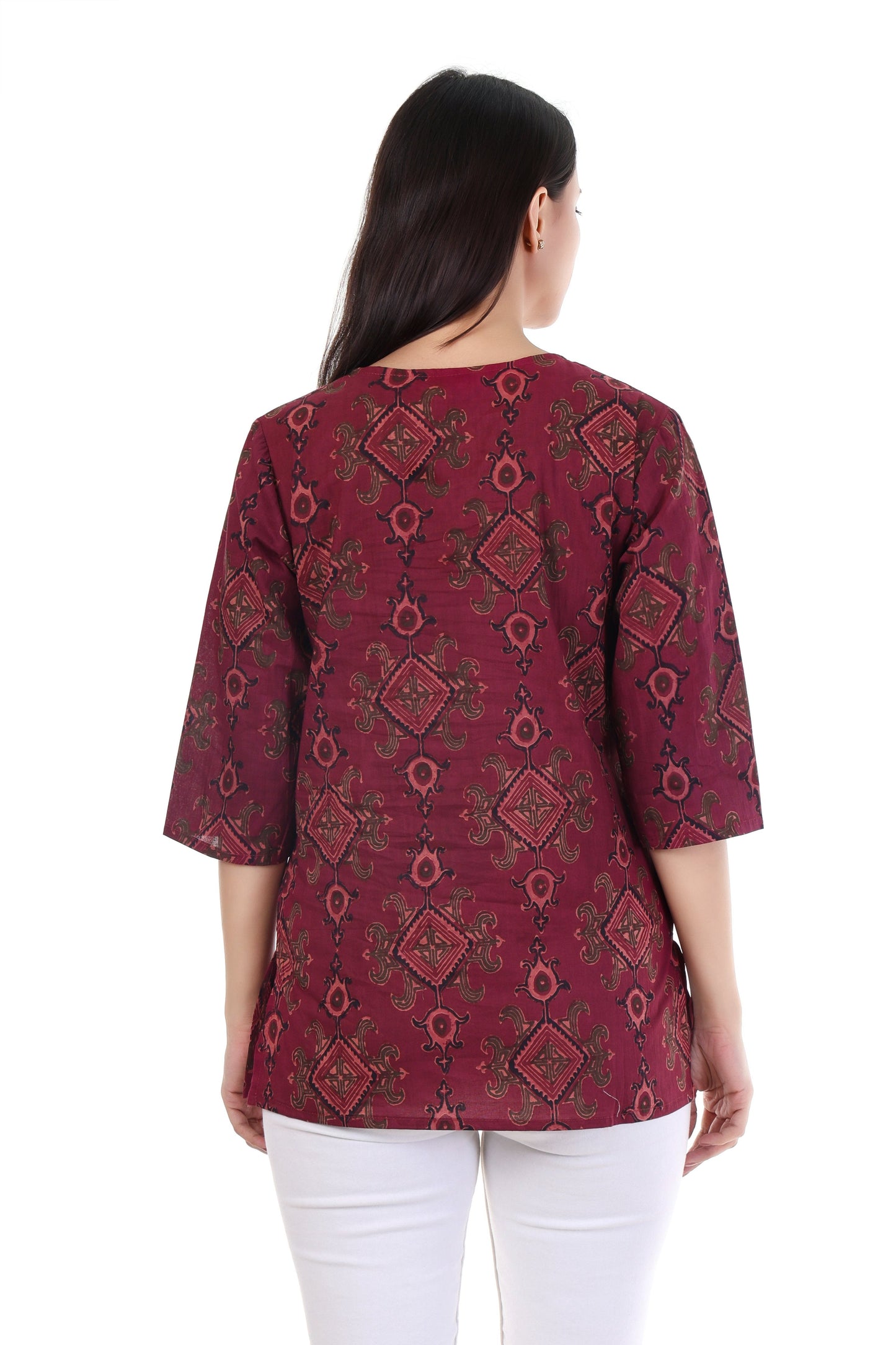 Jaitra Apparels Women Printed Pure Cotton Straight Kurta (Wine) - Swadesiicart
