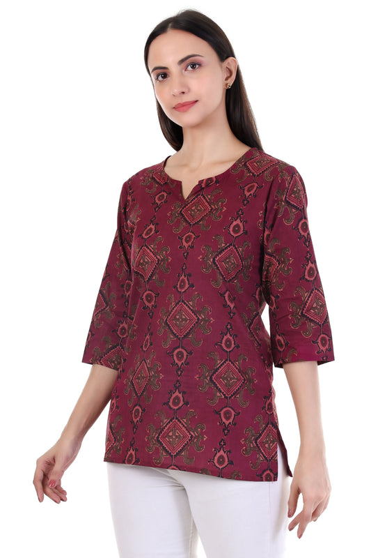 Jaitra Apparels Women Printed Pure Cotton Straight Kurta (Wine) - Swadesiicart