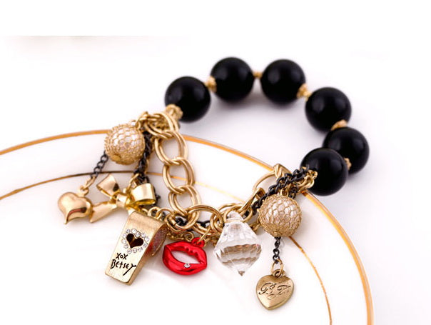 Gold-Polished Alloy Classy Beaded Charm Bracelet - The Pari - Swadesiicart