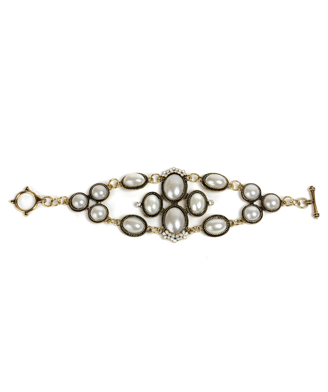 Gold-Polished Alloy Pearl Studded Designer Bracelet - The Pari - Swadesiicart