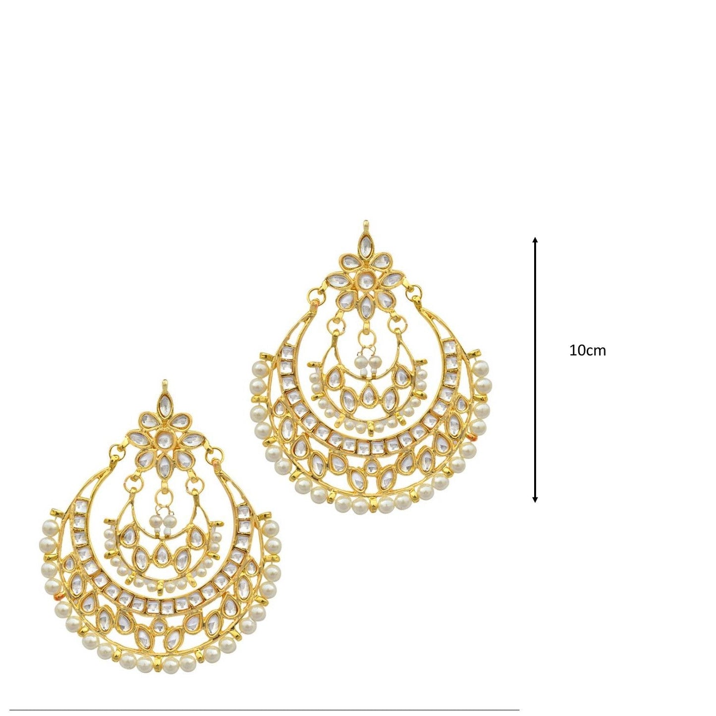 Gold-Polished Alloy Kundan & Pearl Chandbali Earrings - The Pari - Swadesiicart