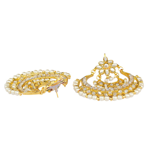 Gold-Polished Alloy Kundan & Pearl Chandbali Earrings - The Pari - Swadesiicart