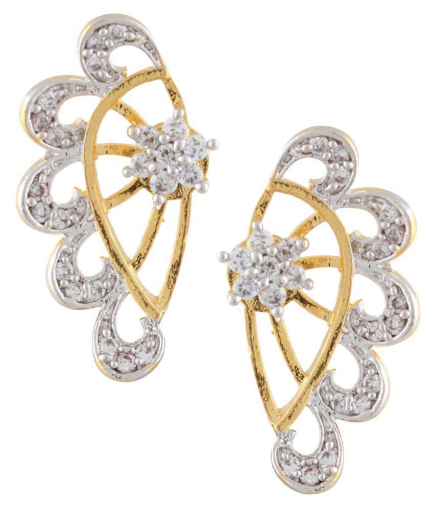 Gold-Polished Alloy American Diamond Small Earrcuff - The Pari - The Pari - Dinesh Associates