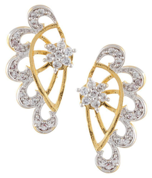 Gold-Polished Alloy American Diamond Small Earrcuff - The Pari - The Pari - Dinesh Associates