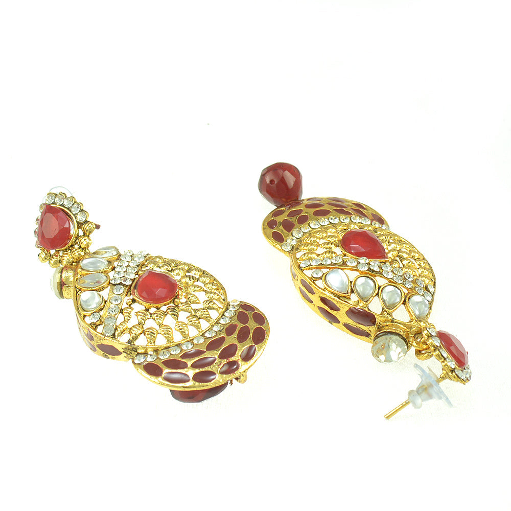 Gold-Polished Alloy Traditional Look Pearl Studded Earrings - The Pari - Swadesiicart