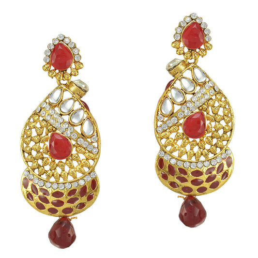Gold-Polished Alloy Traditional Look Pearl Studded Earrings - The Pari - The Pari - Dinesh Associates