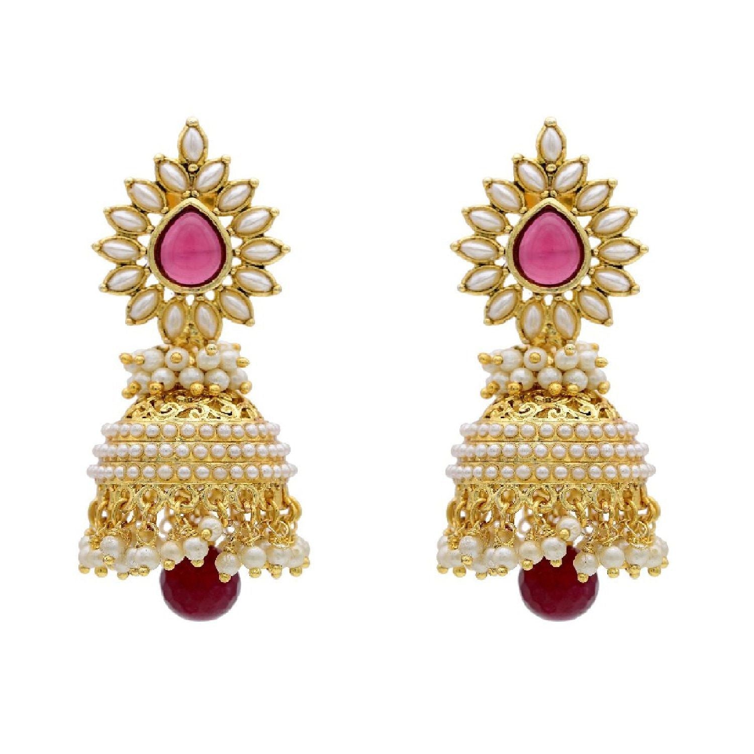 Gold-Polished Alloy Pearl Studded Jhumka Earrings - The Pari - The Pari - Dinesh Associates