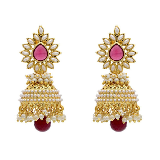 Gold-Polished Alloy Pearl Studded Jhumka Earrings - The Pari - The Pari - Dinesh Associates