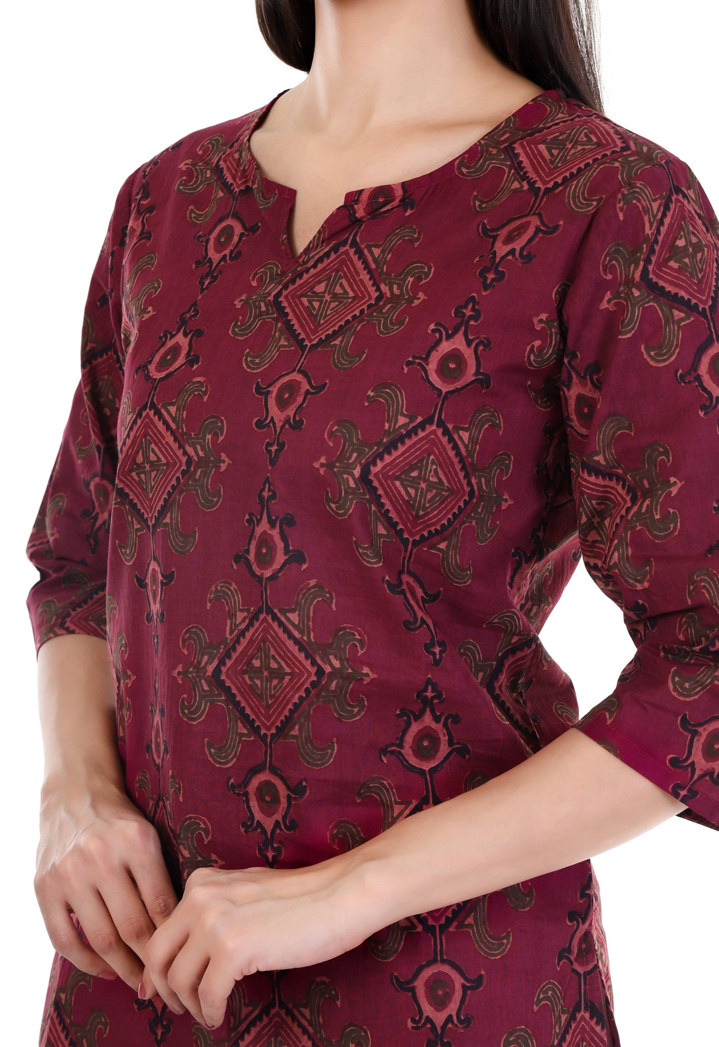 Jaitra Apparels Women Printed Pure Cotton Straight Kurta (Wine) - Swadesiicart