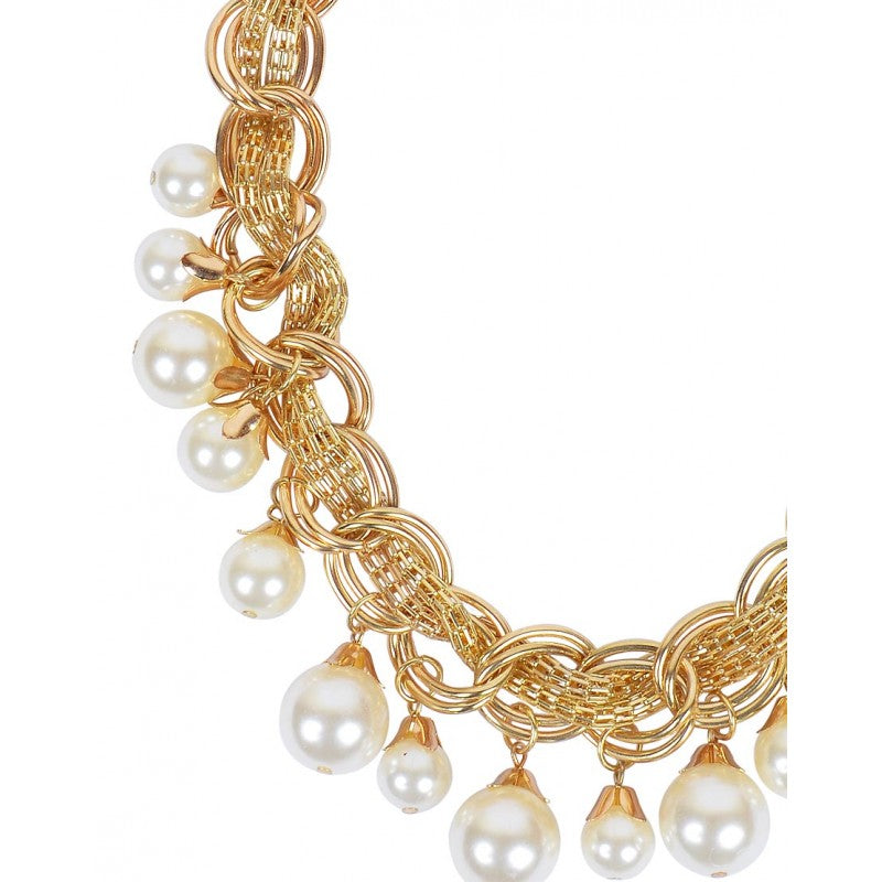 Gold-Polished Alloy Pearl Statement Necklace - The Pari | Swadesiicart