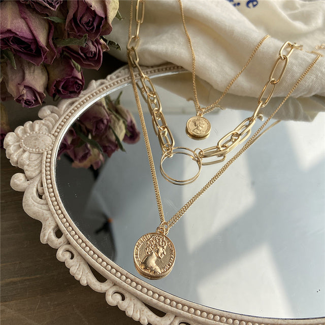 Gold-Polished Alloy Layered Designer Short Necklace - The Pari | Swadesiicart
