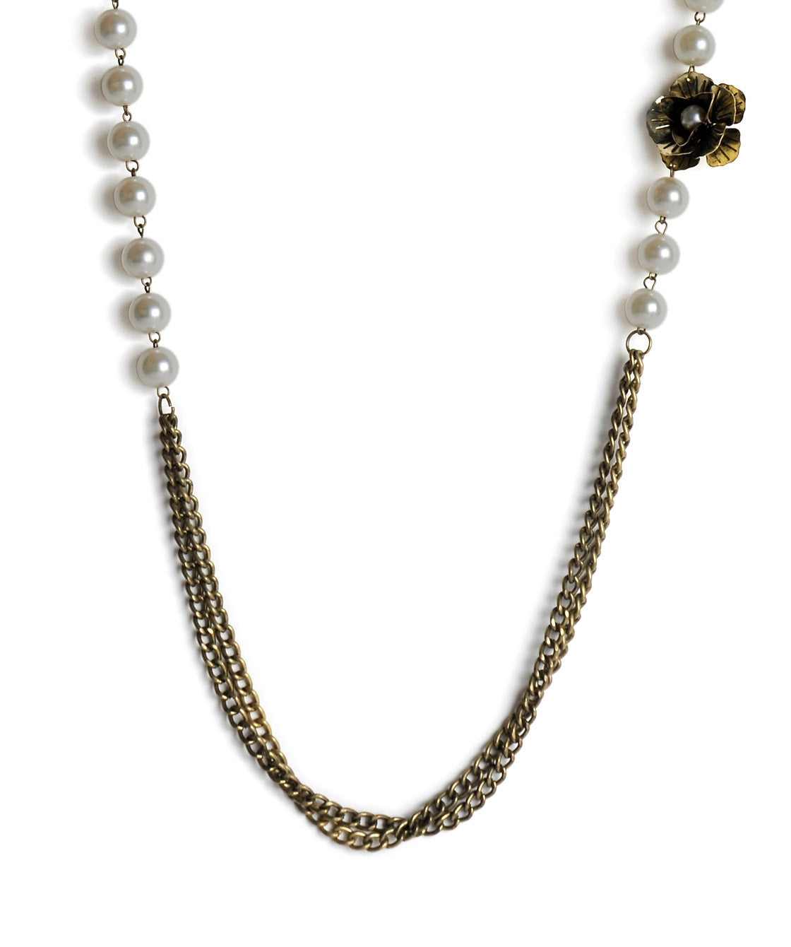 Gold-Polished Alloy Long Antuque Pearl Necklace - The Pari | Swadesiicart