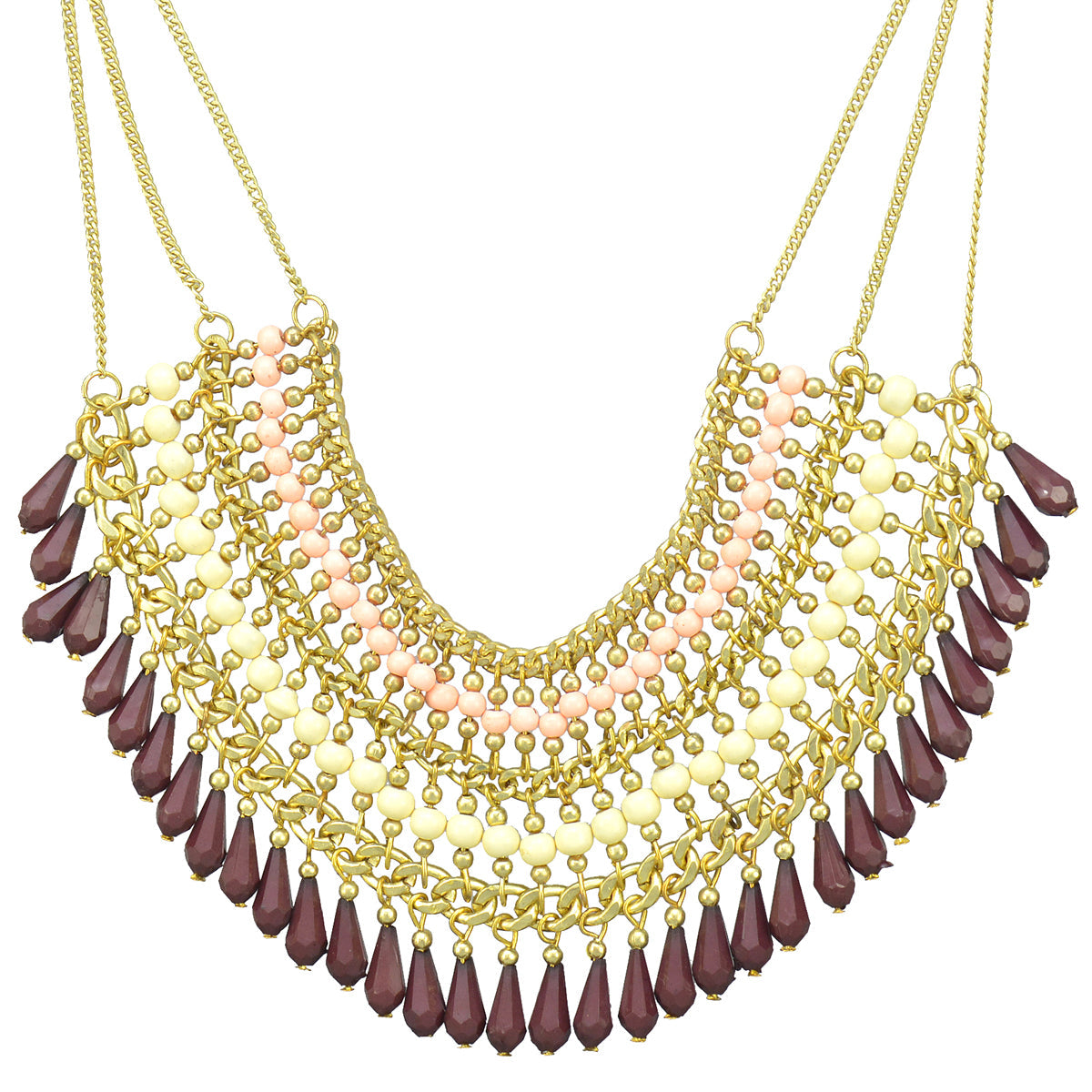 Gold-Polished Alloy Beaded Statement Necklace - The Pari | Swadesiicart