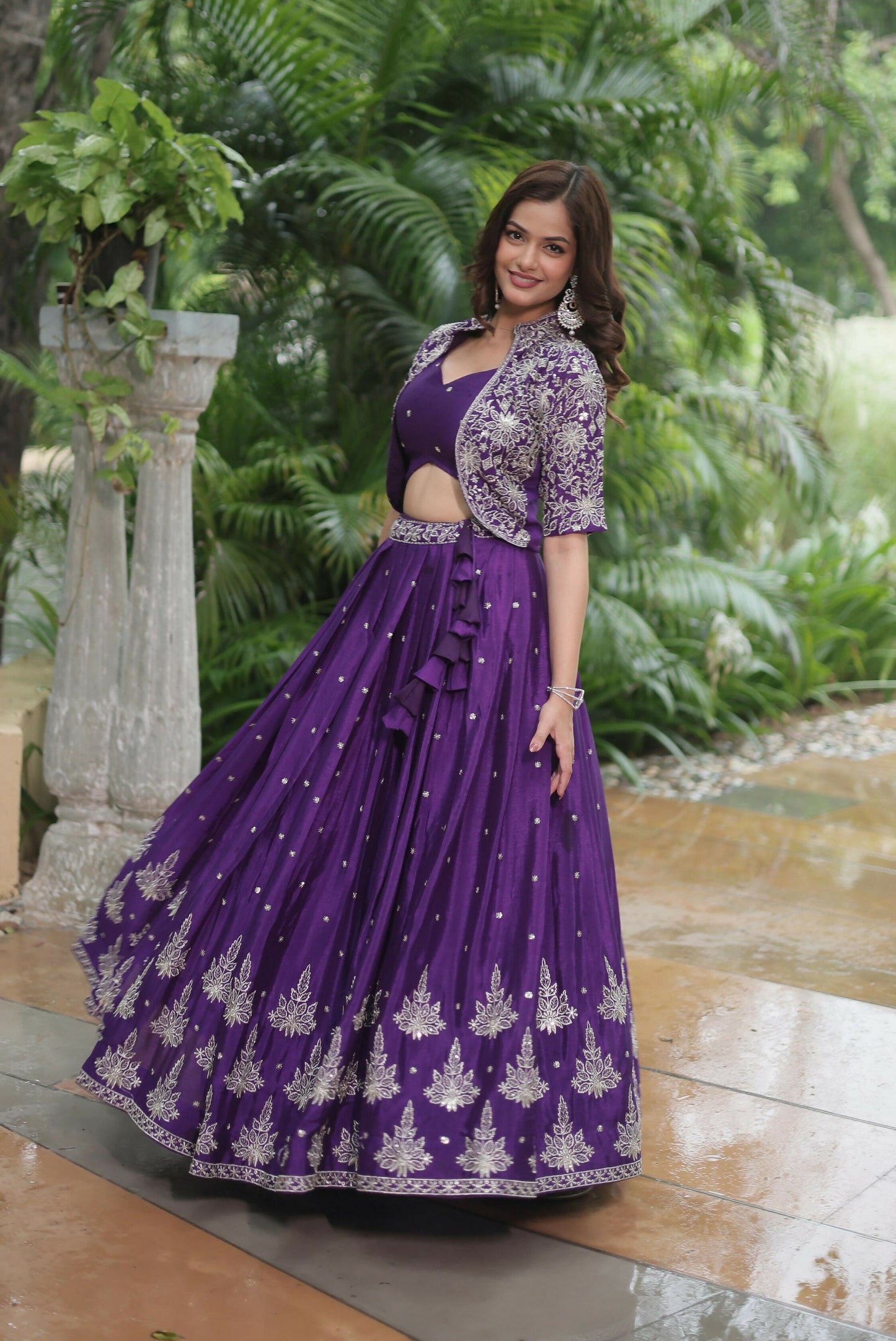 Lorenvalley Pure Chinnon With Rich Embroidered Sequins Work Lehenga Choli with Koti | Swadesiicart