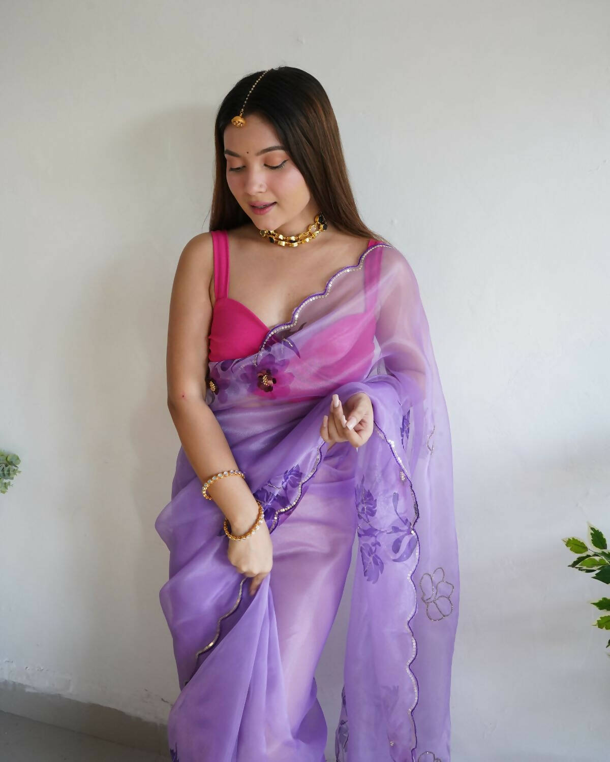 Vamsee Purple Organza Saree - Swadesiicart