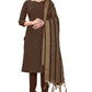 Brown Cotton Jacquard Woven Unstitched Dress Material - Amara