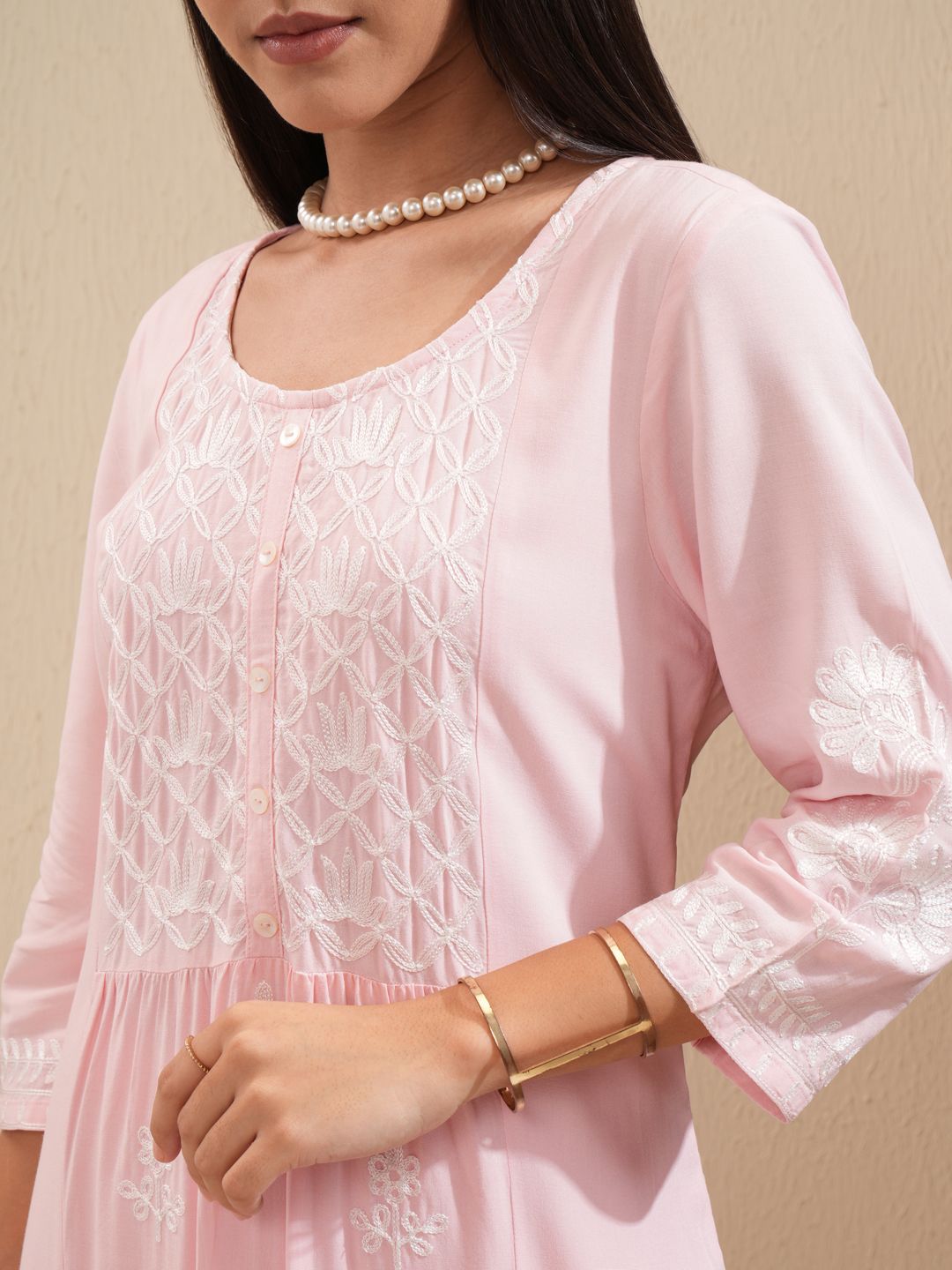 Vishudh Ethnic Motifs Embroidered Thread Work Straight Kurta With Palazzos - Swadesiicart