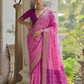 Vishnu Weaves Women's Pink Raw Silk Thread Ikkat Woven Saree with Blouse - Swadesiicart