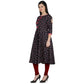Kanoor Women's Black A line Round neck kurti