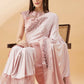 Pink Lycra Frill Details, Hand Embroidered Brooch Saree - Norita Hit Design - Swadesiicart