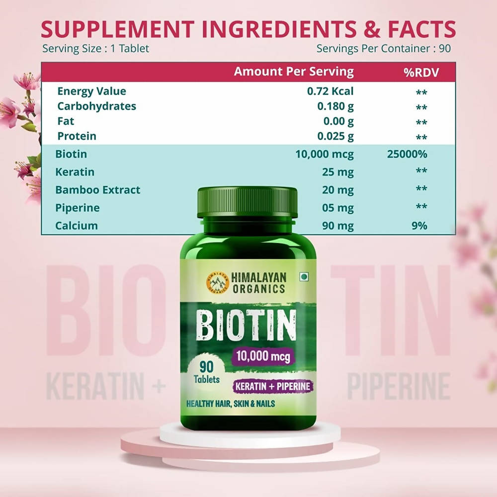 Himalayan Organics Biotin 10000 Mcg with Keratin + Piperine Tablets | Swadesiicart