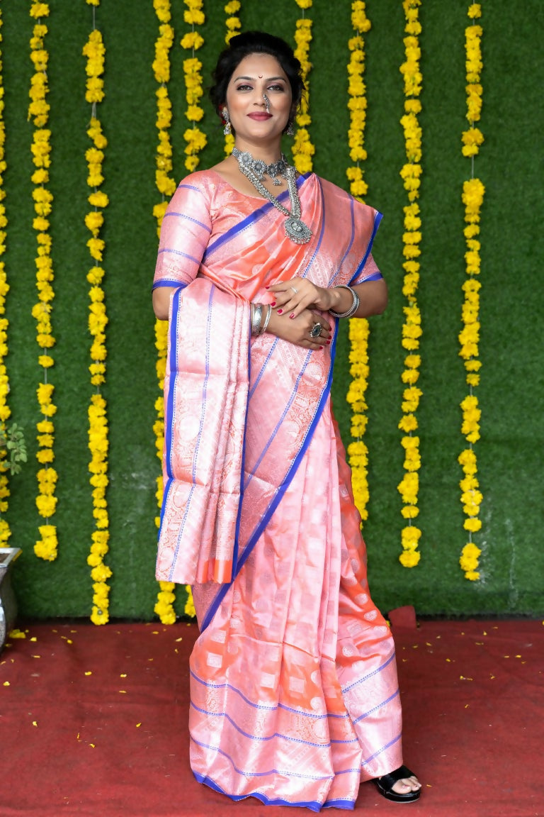 Jyoti Fashion Women's Baby Pink Soft Handloom Silk Zari Woven Saree with Blouse | Swadesiicart