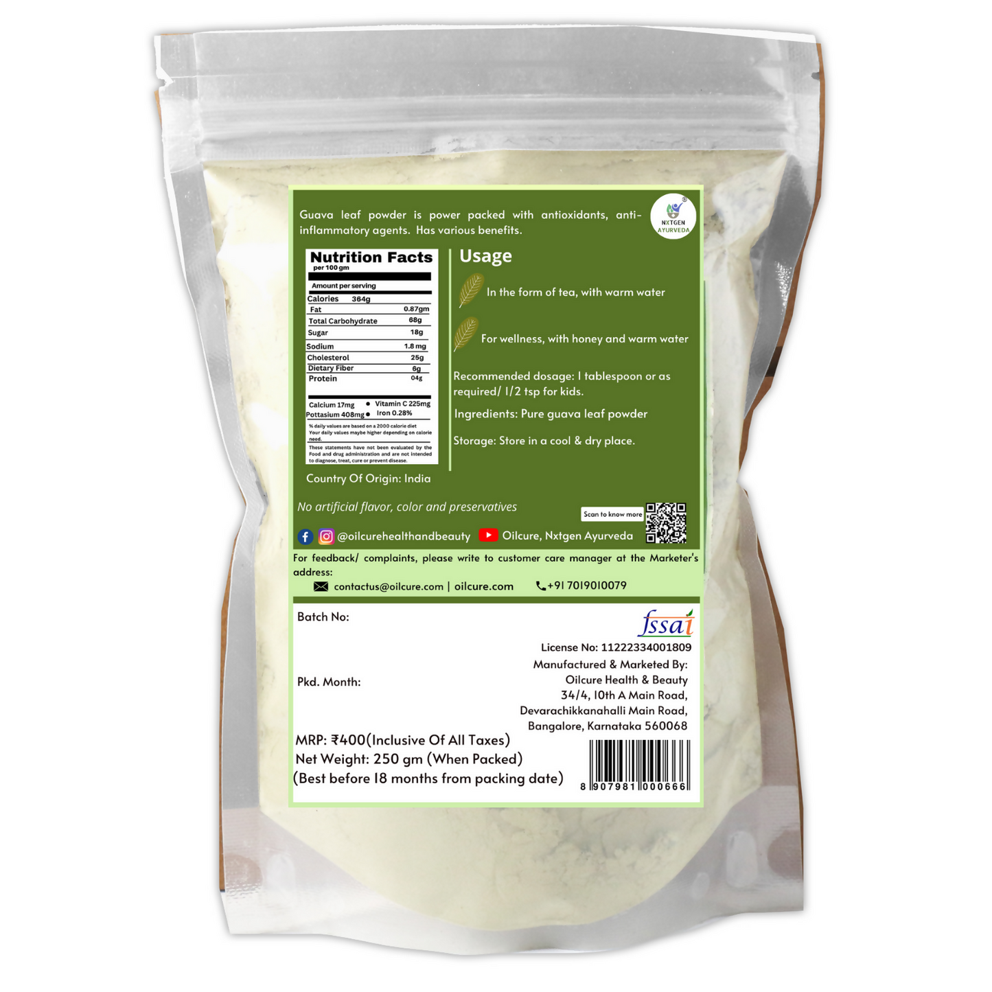 Nxtgen Ayurveda Guava Leaves Powder - Swadesiicart