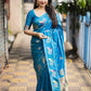 Blue Pure Silk Woven Design Saree with Unstitched Blouse - Hiral Fashion | Swadesiicart