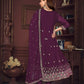 Jyoti Fashion Women's Purple Georgette Embroidered Anarkali Kurta Pant Set With Dupatta | Swadesiicart