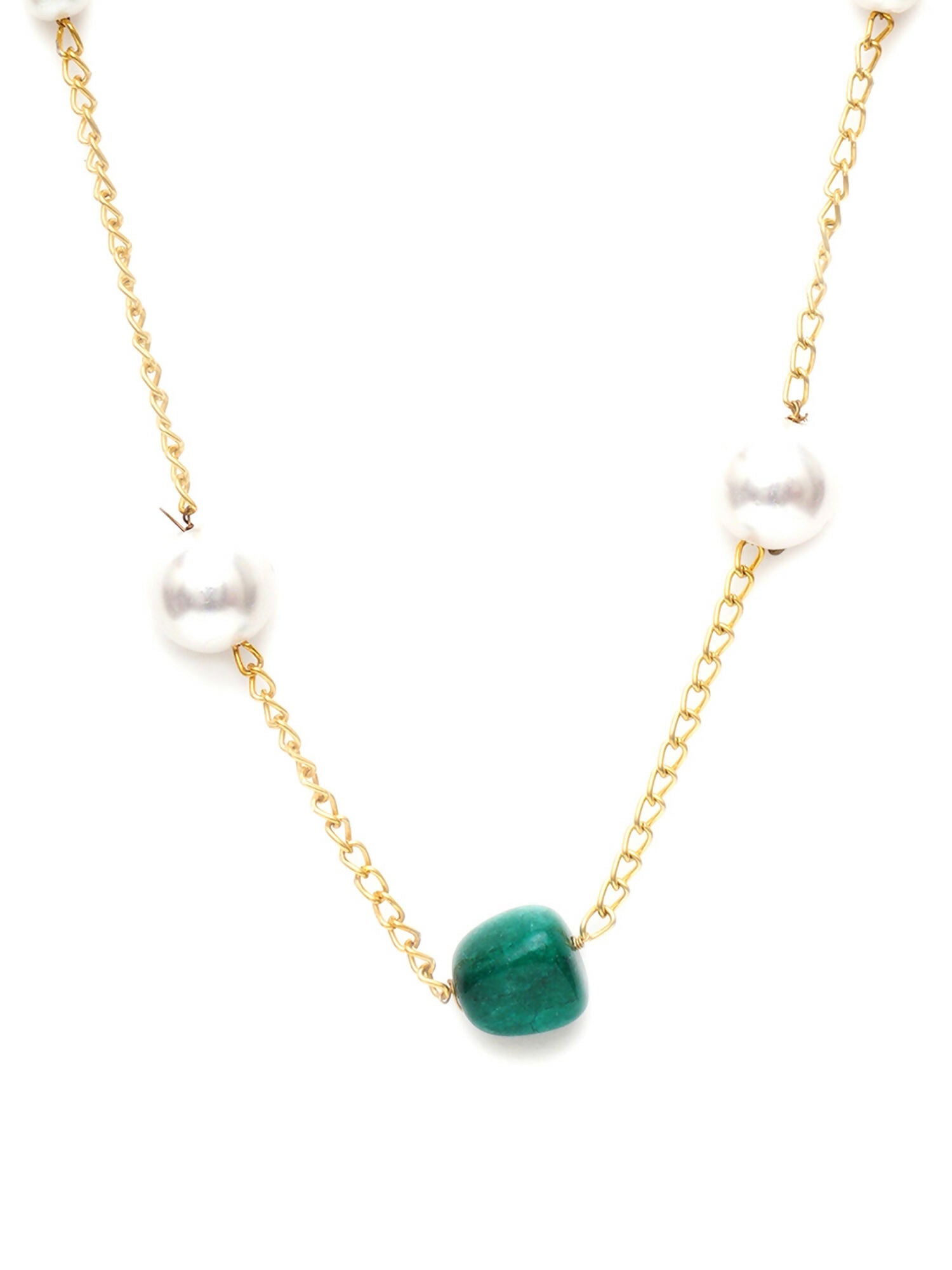 Layered Pearl and Emerald Neckpiece (gold) - Ruby Raang | Swadesiicart