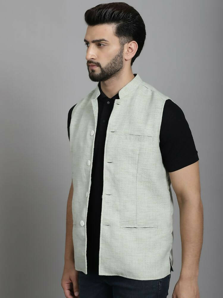 Even Apparels Nehru Jacket With Welt Pockets - Green | Swadesiicart
