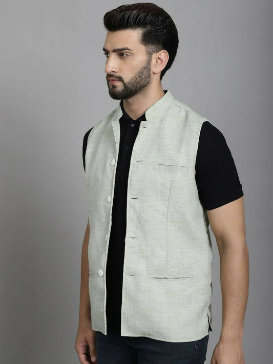 Even Apparels Nehru Jacket With Welt Pockets - Green | Swadesiicart